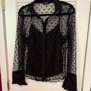 J. Crew Black Sheer Polka Dot Blouse with detachable cami Size 10